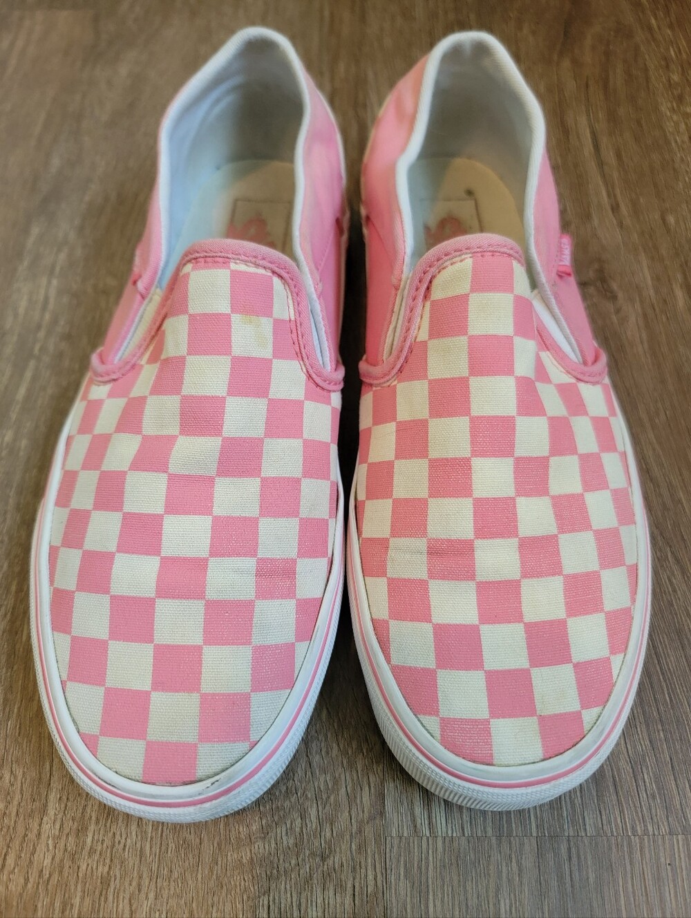 Pink And White Checkered Slip-on Vans - Womens Size 7.5